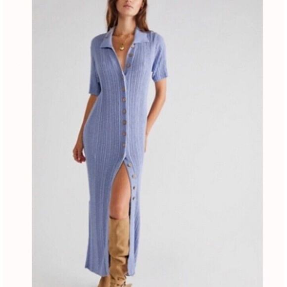 Free People Beach. Women Riding Waves Sweater Midi Dress in Rock Crystal - Picture 2 of 14